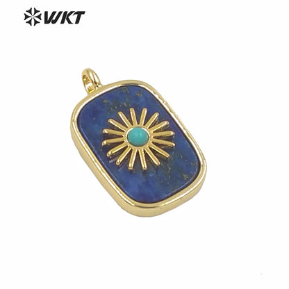 WT-P1590 Amazing Gold Electroplated Bezel Natural Stone Setting square Pendant Fashion Women Themed Charm Stone Pendants
