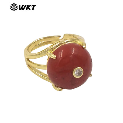 WT-R603 Newest Lovely Style Gold Plated Natural Gemstones And Zircon Round Women Rings For Party Wearing Decorative Jewelry
