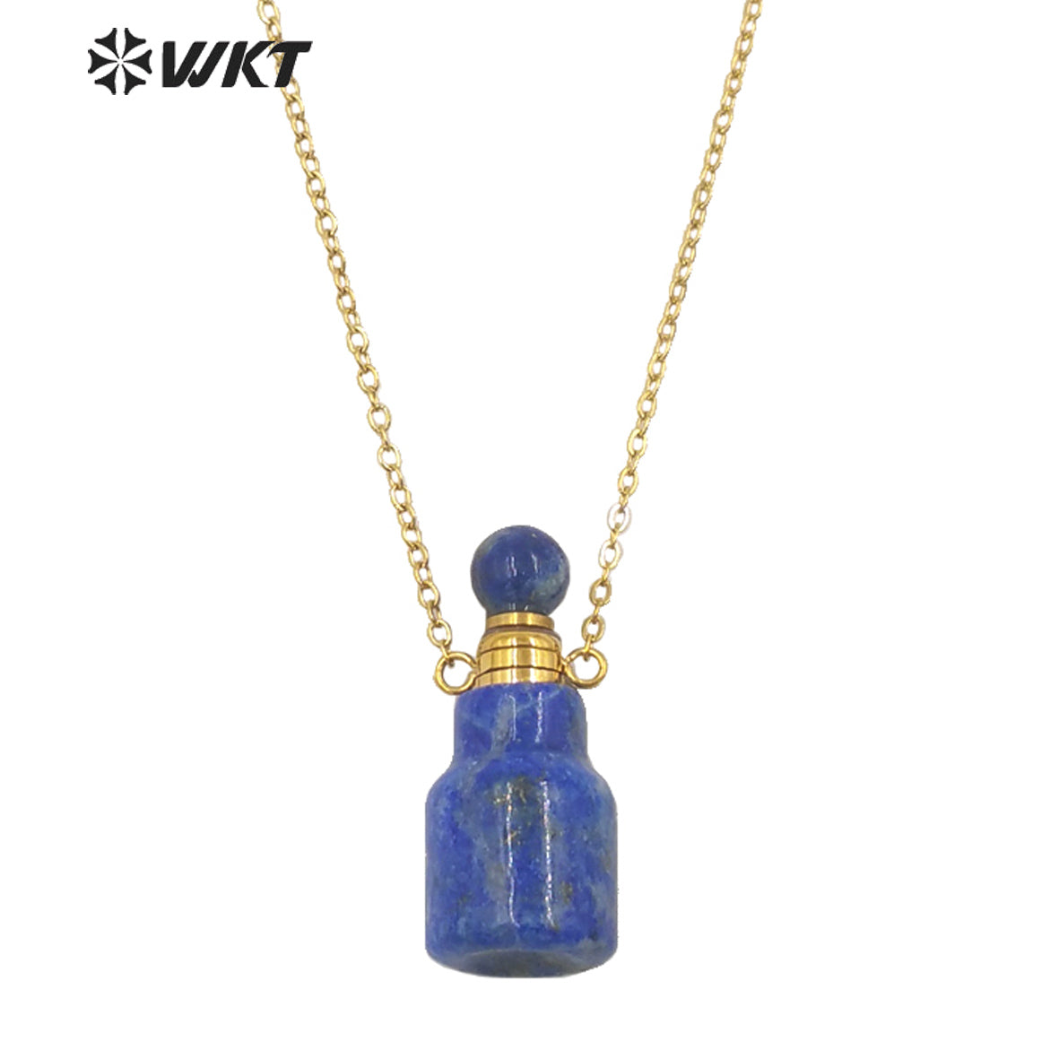 WT-N1454 WKT New Arrival Small Size Fashion Gold Gemstone Made Women Perfume Bottle for Jewelry Necklace Birthday Stone Gift