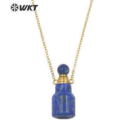 WT-N1454 WKT New Arrival Small Size Fashion Gold Gemstone Made Women Perfume Bottle for Jewelry Necklace Birthday Stone Gift