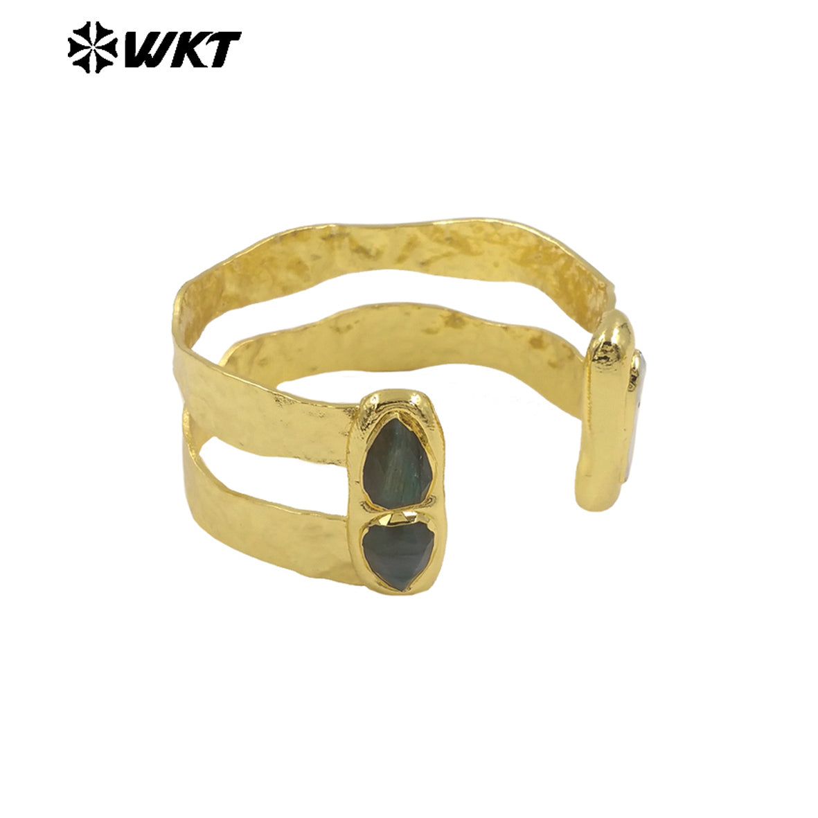 WT-B656 Wholesale Fashion New Gold Plated Resist Tarnishable Multi Stone Setting Freshwater Pearl and Amazonite Bangle