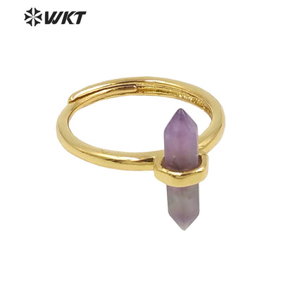 WT-R403 Natural Gemstone Amethyst Rose Quartz Crystal Quartz Pendant Hexagonal Delicate Pendant As Women Gifts Gemstone Ring
