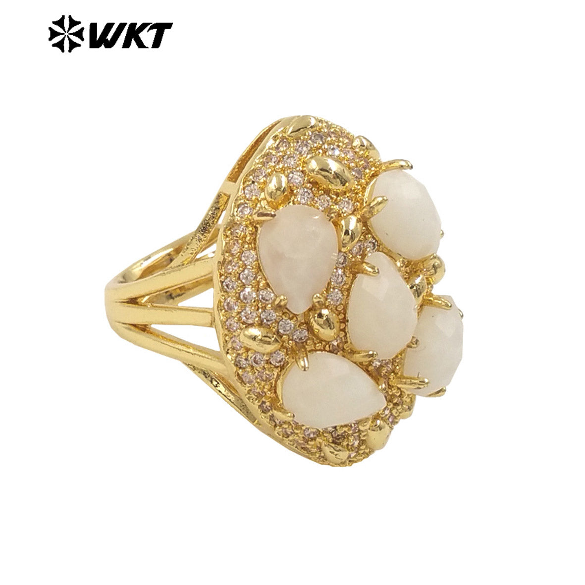 WT-R543 Wholesale Fashion Gold Plated Micropave Zircon Setting With Natural Faceted Gemstone Birthday Stone Ring for Women