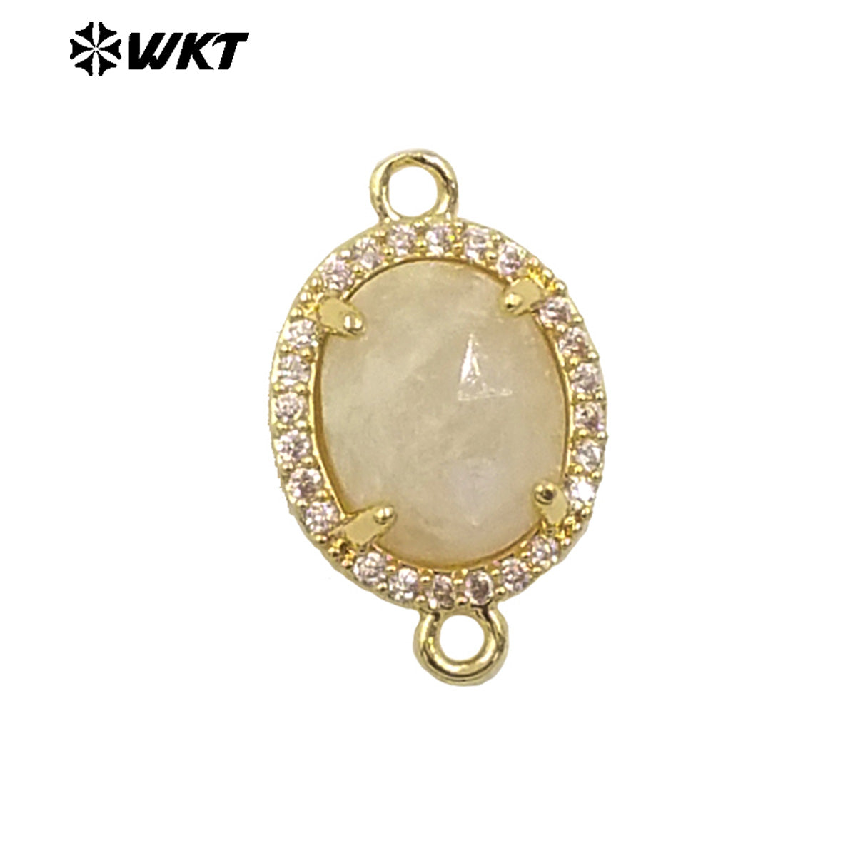WT-C336 Stylish Little Zircon Round Colorful Natural Gemstone Double Hoop Connector Pendant for Women DIY Necklace Accessories