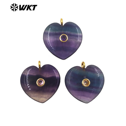 WT-P2087 Lovely Gold Plated Zircon Setting In Natural Gemstone Heart Shape Pendants For Women Romantic Necklace DIY Design