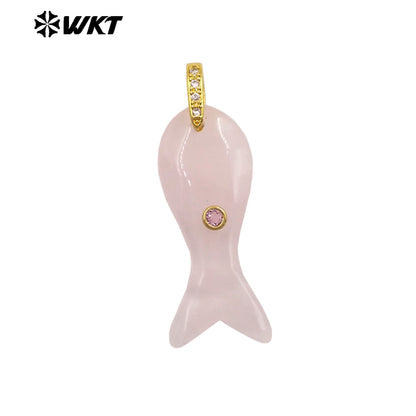 WT-P2138 New Design Zircon And Natural Gemstones Little Fish Charms Pendants For Lovely Style Jewelry Making Decoration