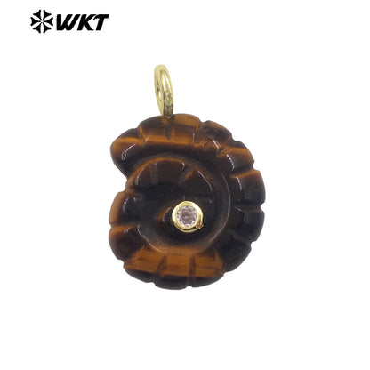 WT-P2051 Good Quality Cute Design Zircon Gold Plated Natural Gemstones Carved Trumpet Pendants As Friend Gift DIY Jewelry