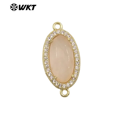 WT-C334 New Arrivals 18K Gold Plated Small Zircon Oval Multicolored Gemstone Necklace Pendant Connector Jewelry Accessories