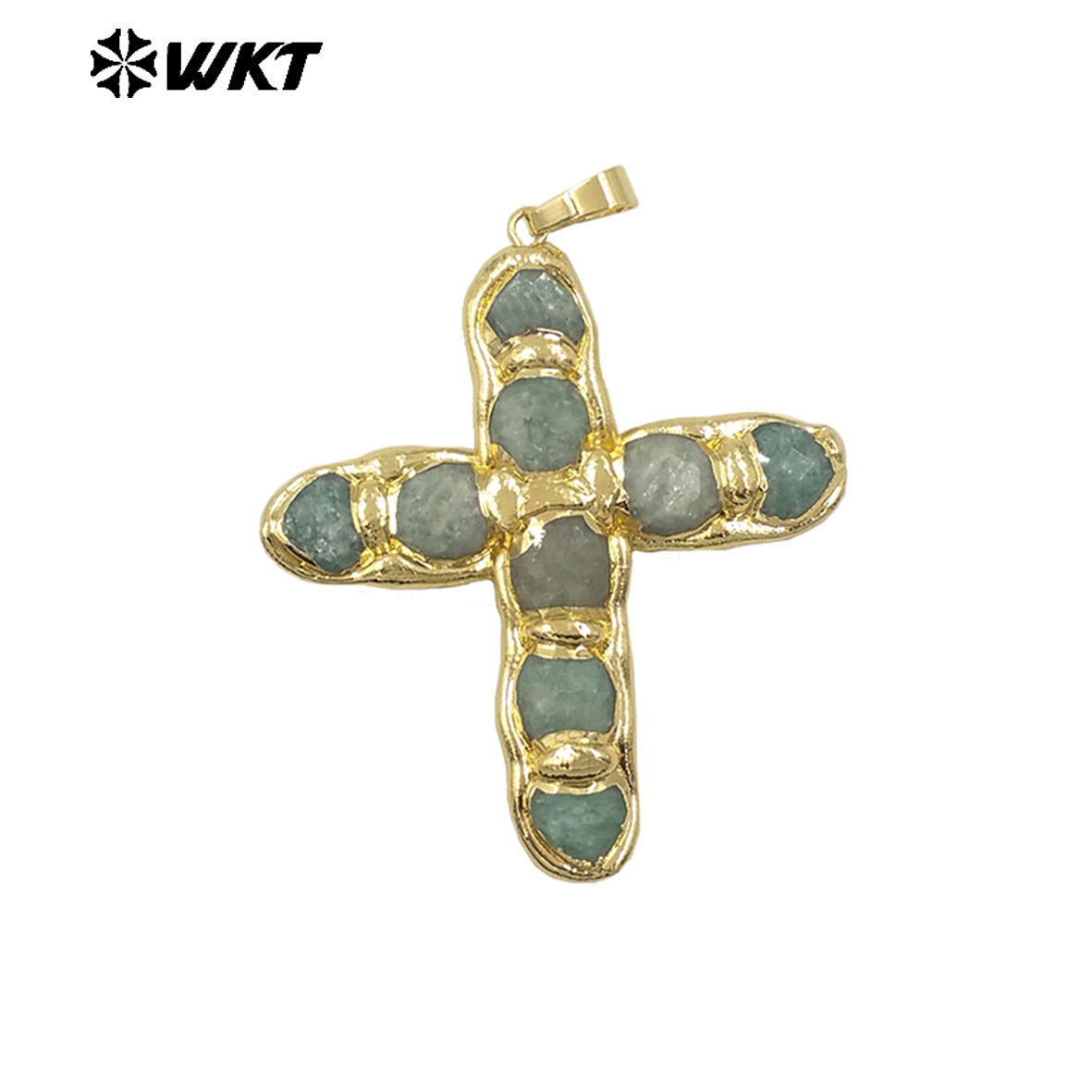 WT-P2005 Wholesale Beautiful Gemstone Religious Pendant Natural Rose Quartz With 18K Gold Plated Cross Shape for Necklace Making