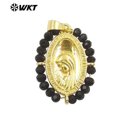 WT-MN995 WKT 18K Gold Plated Yellow Brass Metal Carved With Handmade Wire Wrapped Crystal Beads the Beauty Face Necklace