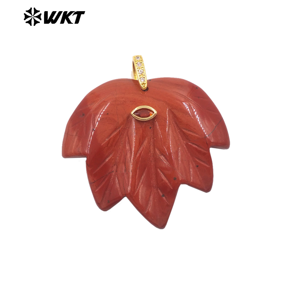 WT-P2136 Delicate Fashion Zircon And Natural Gemstones Carved Leaf Shape Gold Pendants For Lady Handmade Necklace Design