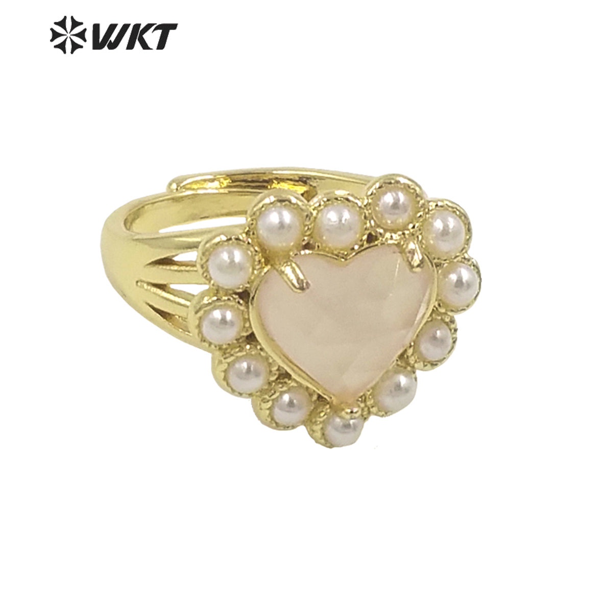 WT-MPR080 Lovely 18K Real Gold Plated Natural Sun Stone With Artificial Decorative Fashion Heart Gemstone Girl Ring