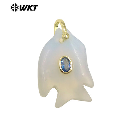 WT-P2067 Lovely Style Ocean Series Multiple Natural Gemstones And Zircon Fish Shape Charm Pendants For Friends Gift DIY