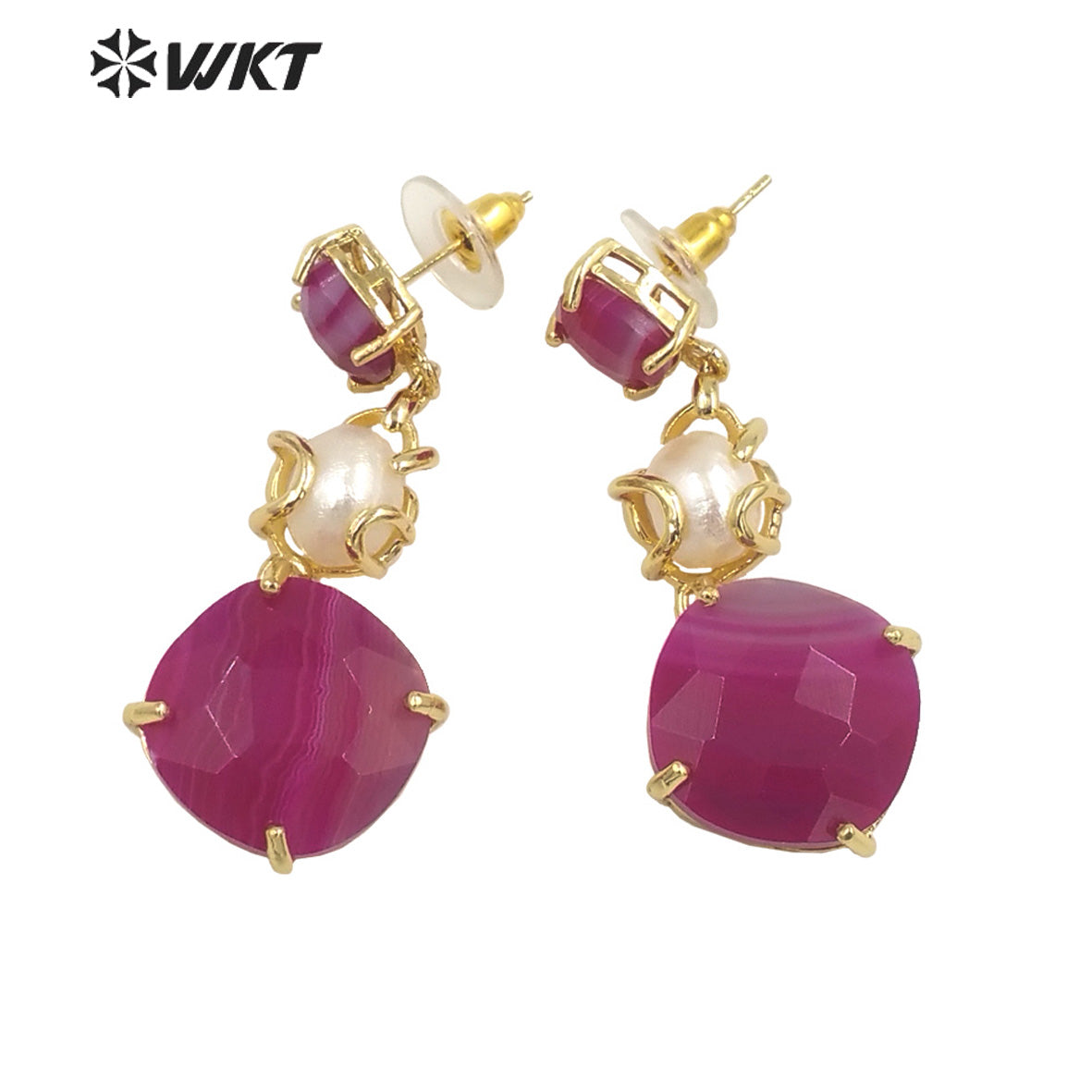 WT-MPE116 European and American Retro Exaggerated Round Shape Colorful Inlaid with Pearl Flowers Earrings