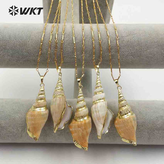 WT-JN044 Hot Sale Beautiful Custom Desidn Women Jewelry with Gold Electroplate Natural Trumpet Shell Chain Necklace