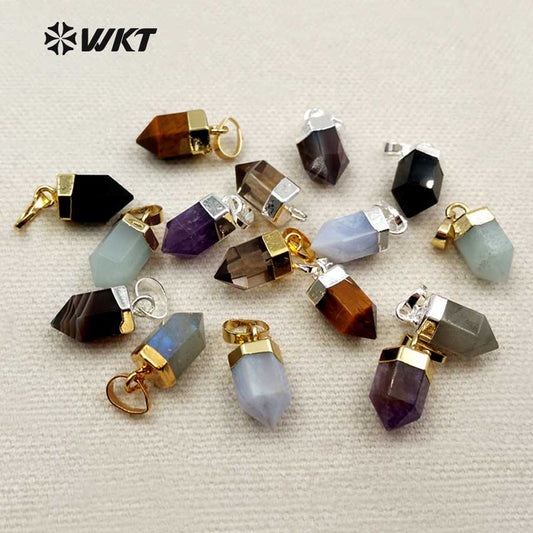 WT-P1279 WKT Wholesale Small Bullet Point Tiny Multi Gemstone Real Gold Silver Plated Natural Raw Stone Pendant