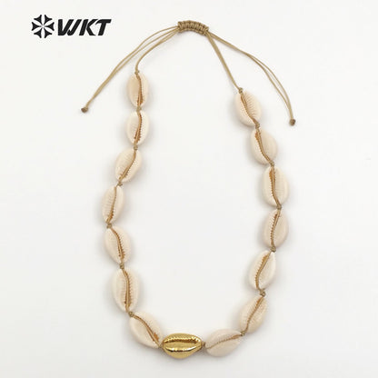 WT-JN036 Wholesale New Coming Diy Natural Jewelry Elegant with 24k Gold for Girl Birthday Gift White Shell Necklace