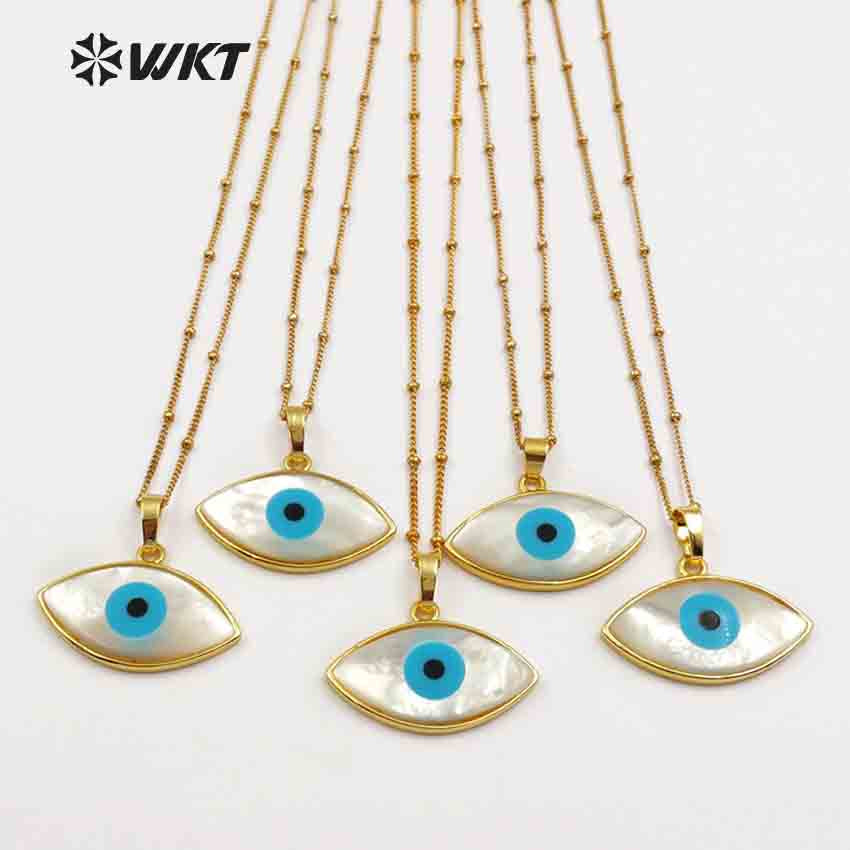 WT-JN047 Unique Latest One Eye Shell Necklaces Pendants with 24k Gold Trim Natural Shell Beautiful One Eye for Necklaces