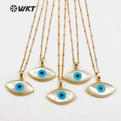 WT-JN047 Unique Latest One Eye Shell Necklaces Pendants with 24k Gold Trim Natural Shell Beautiful One Eye for Necklaces