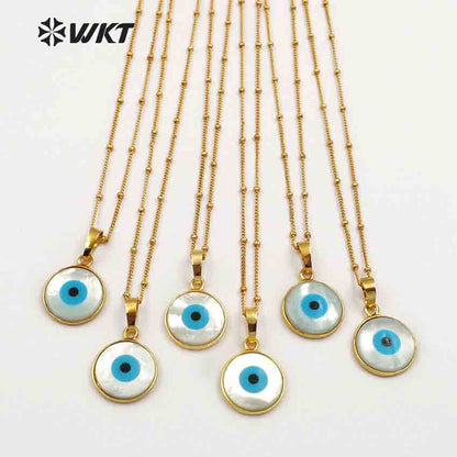 WT-JN048 New Arrival Round One Eye Shell Necklaces Pendants with 24k Gold Trim Natural Shell Beautiful One Eye for Necklaces