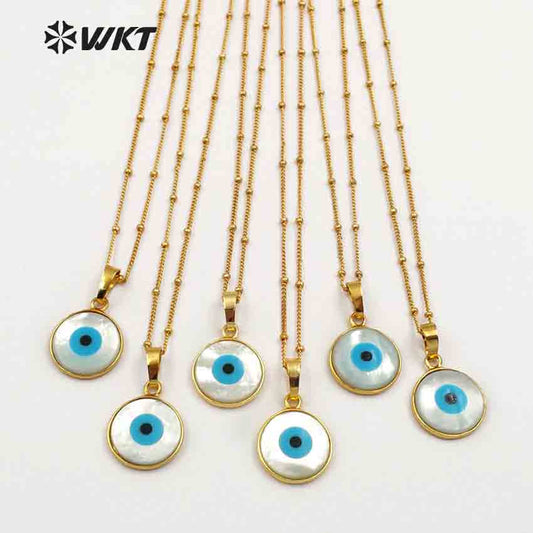 WT-JN048 New Arrival Round One Eye Shell Necklaces Pendants with 24k Gold Trim Natural Shell Beautiful One Eye for Necklaces