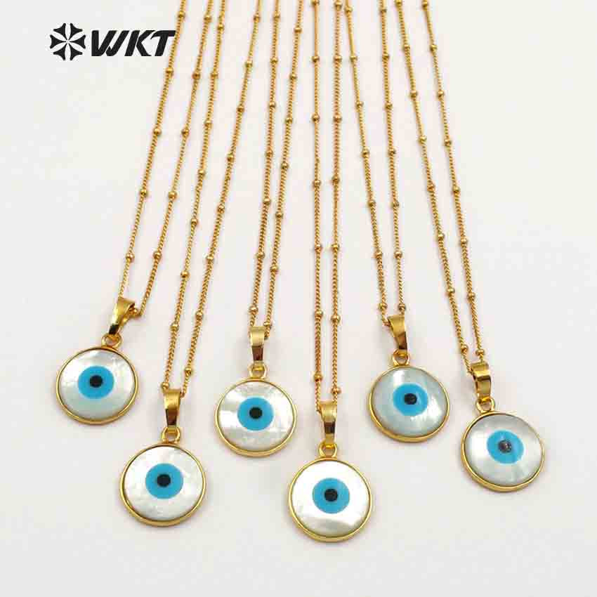 WT-JN048 New Arrival Round One Eye Shell Necklaces Pendants with 24k Gold Trim Natural Shell Beautiful One Eye for Necklaces