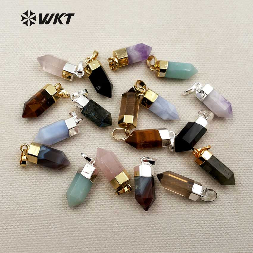 WT-P1277 WKT Wholesale Fashion Lovely Muti Colors Natural Gemstone Gold Silver Plated Bullet Point Stone Pendant