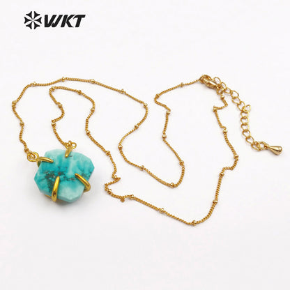 WT-N1134 Wholesale Fashion Mini Super Natural Stone Faceted Stone Necklace Pendant Necklace with Gold Trim Necklace