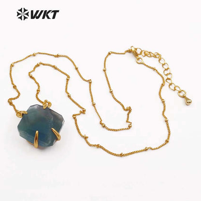 WT-N1135 Wholesale Amazing Multi Color Natural Stone Necklace Pendant Faceted Stone with Gold Trim for Natural Stone Necklace