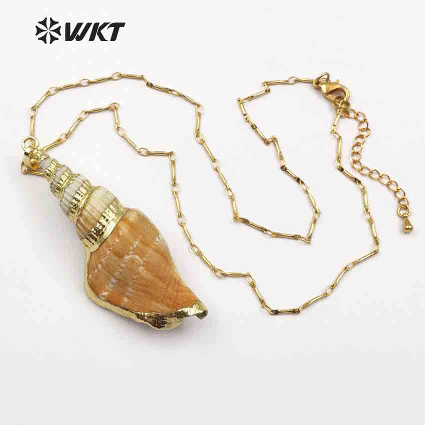 WT-JN044 Hot Sale Beautiful Custom Desidn Women Jewelry with Gold Electroplate Natural Trumpet Shell Chain Necklace
