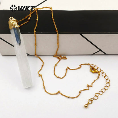 WT-N1128 Women Fashion Gold Plated White Selenite Necklace with Blue Kyanite Charm
