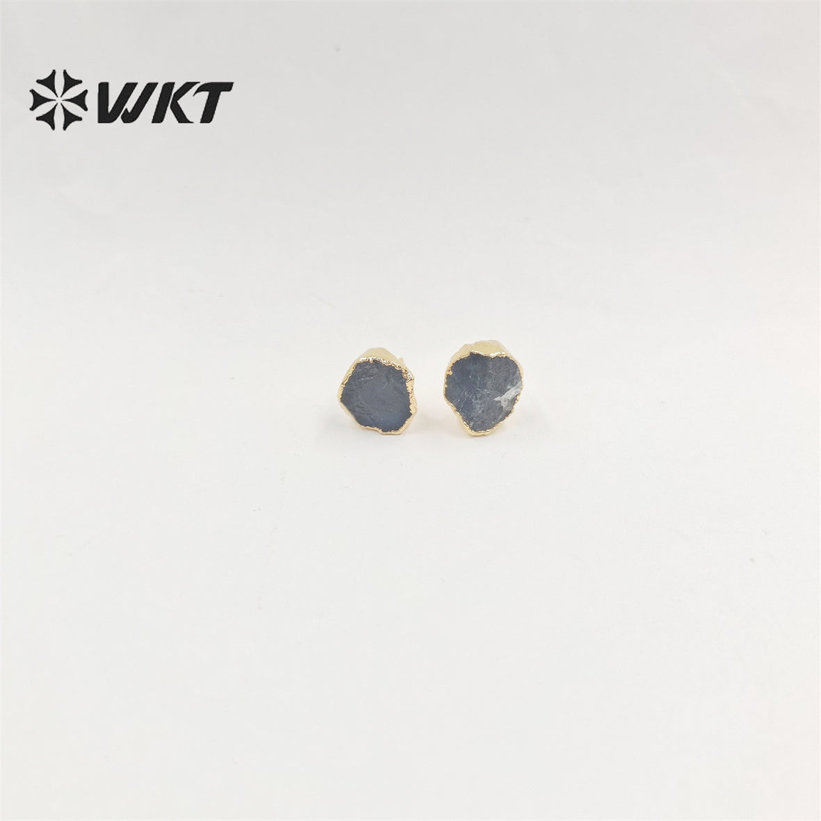 WKT-E673 Women Vintage Bohemian Raw Stone Studs Without Polish Fashion Gold Plated Hand Cut Original Rose Quartz Stone Studs