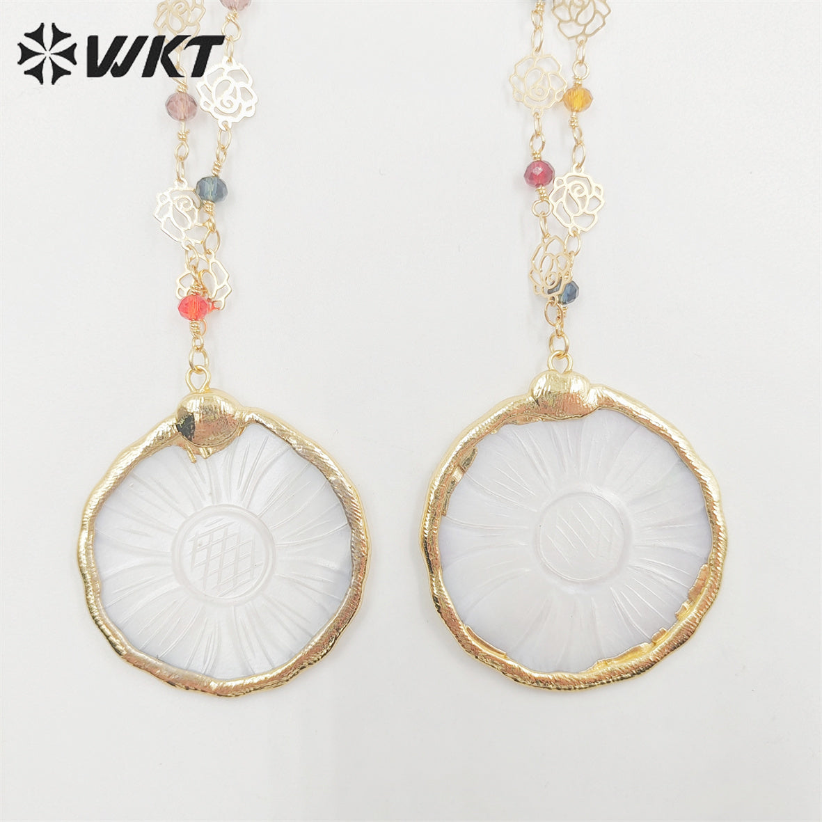 WT-JN216 Amazing Beauty White Sunflower Shell Necklace Natural White Shell Made Flower Charm Beads Necklace for Gift