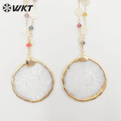 WT-JN216 Amazing Beauty White Sunflower Shell Necklace Natural White Shell Made Flower Charm Beads Necklace for Gift