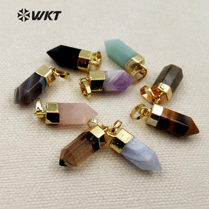 WT-P1277 WKT Wholesale Fashion Lovely Muti Colors Natural Gemstone Gold Silver Plated Bullet Point Stone Pendant