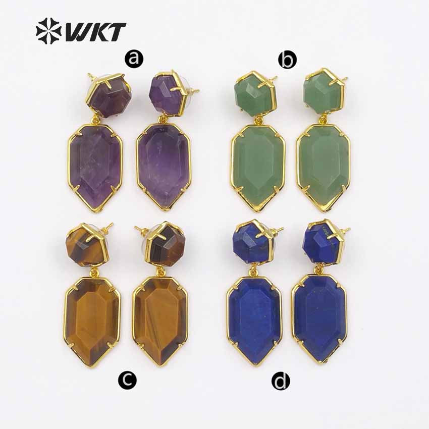 WT-E475 Wholesale Bohemia Arrow Teardrop Earrings Colorful for Sexy Girl Jewelry Elegant Gift Natural Stone Teardrop Earrings