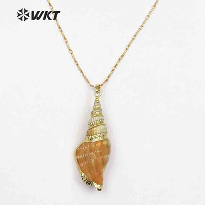 WT-JN044 Hot Sale Beautiful Custom Desidn Women Jewelry with Gold Electroplate Natural Trumpet Shell Chain Necklace