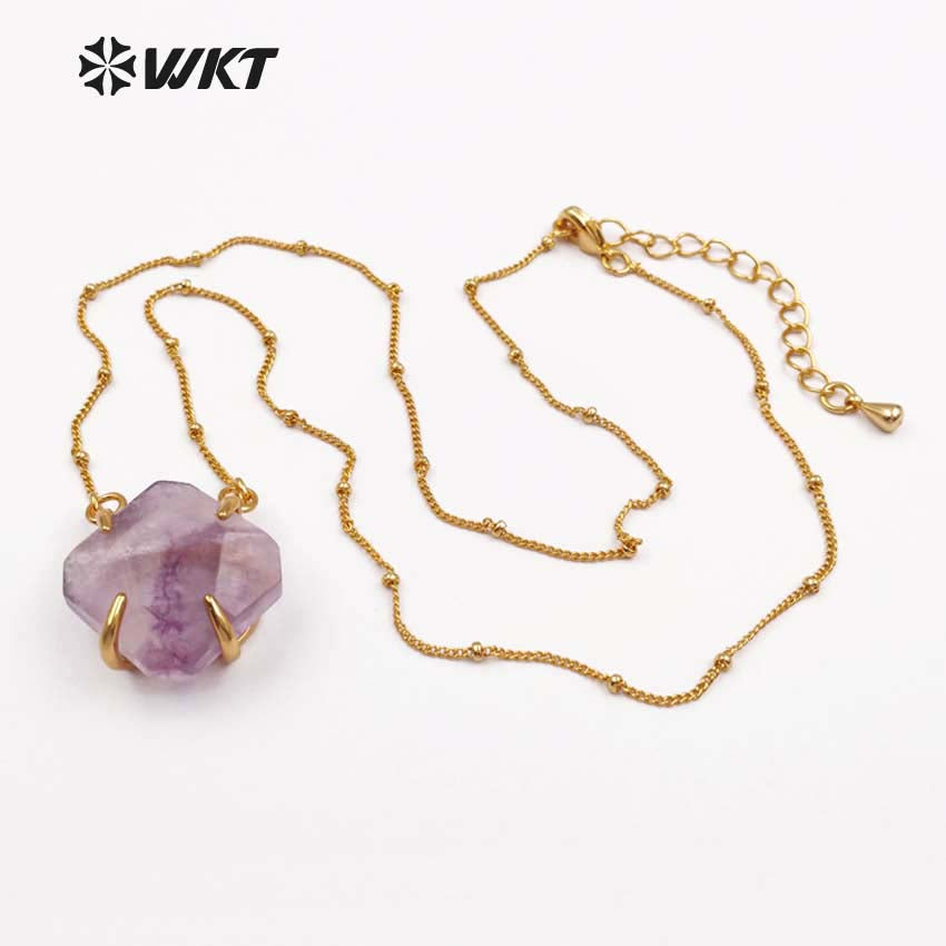 WT-N1135 Wholesale Amazing Multi Color Natural Stone Necklace Pendant Faceted Stone with Gold Trim for Natural Stone Necklace