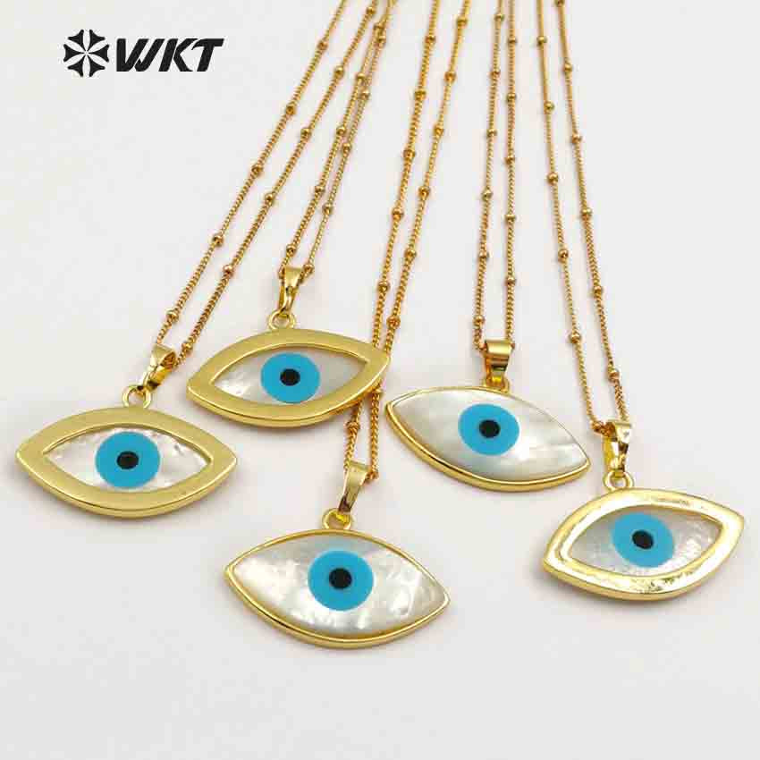 WT-JN047 Unique Latest One Eye Shell Necklaces Pendants with 24k Gold Trim Natural Shell Beautiful One Eye for Necklaces