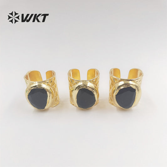 WT-R321 Wholesale Can Adjust Women Wide Band Personalized Ring Bezel Setting Band With Lot Multi Natural Crystal Stone Rings