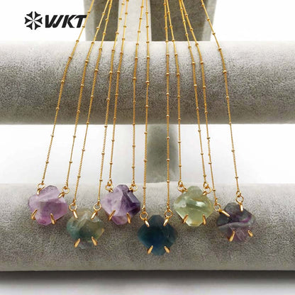 WT-N1135 Wholesale Amazing Multi Color Natural Stone Necklace Pendant Faceted Stone with Gold Trim for Natural Stone Necklace