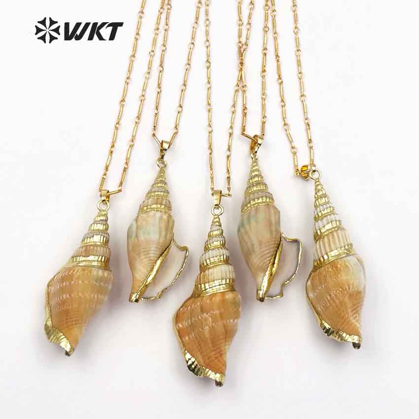WT-JN044 Hot Sale Beautiful Custom Desidn Women Jewelry with Gold Electroplate Natural Trumpet Shell Chain Necklace