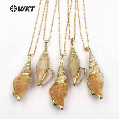 WT-JN044 Hot Sale Beautiful Custom Desidn Women Jewelry with Gold Electroplate Natural Trumpet Shell Chain Necklace