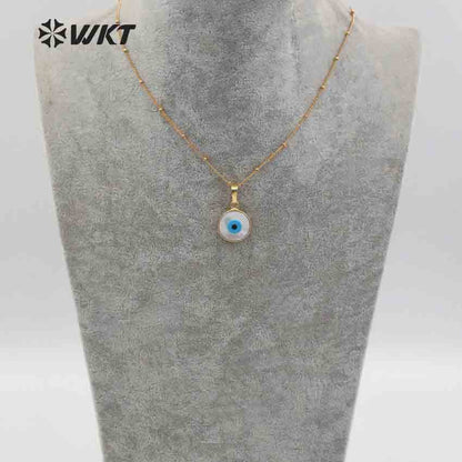 WT-JN048 New Arrival Round One Eye Shell Necklaces Pendants with 24k Gold Trim Natural Shell Beautiful One Eye for Necklaces
