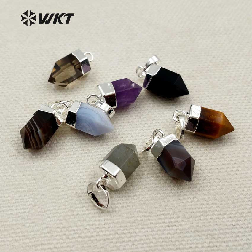 WT-P1279 WKT Wholesale Small Bullet Point Tiny Multi Gemstone Real Gold Silver Plated Natural Raw Stone Pendant