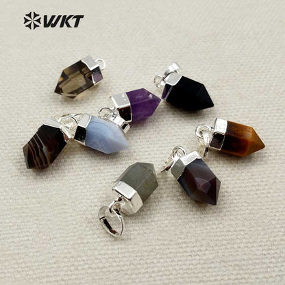 WT-P1279 WKT Wholesale Small Bullet Point Tiny Multi Gemstone Real Gold Silver Plated Natural Raw Stone Pendant