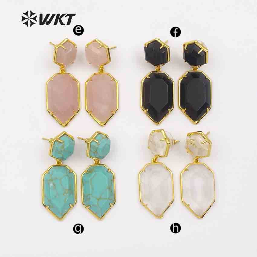WT-E475 Wholesale Bohemia Arrow Teardrop Earrings Colorful for Sexy Girl Jewelry Elegant Gift Natural Stone Teardrop Earrings