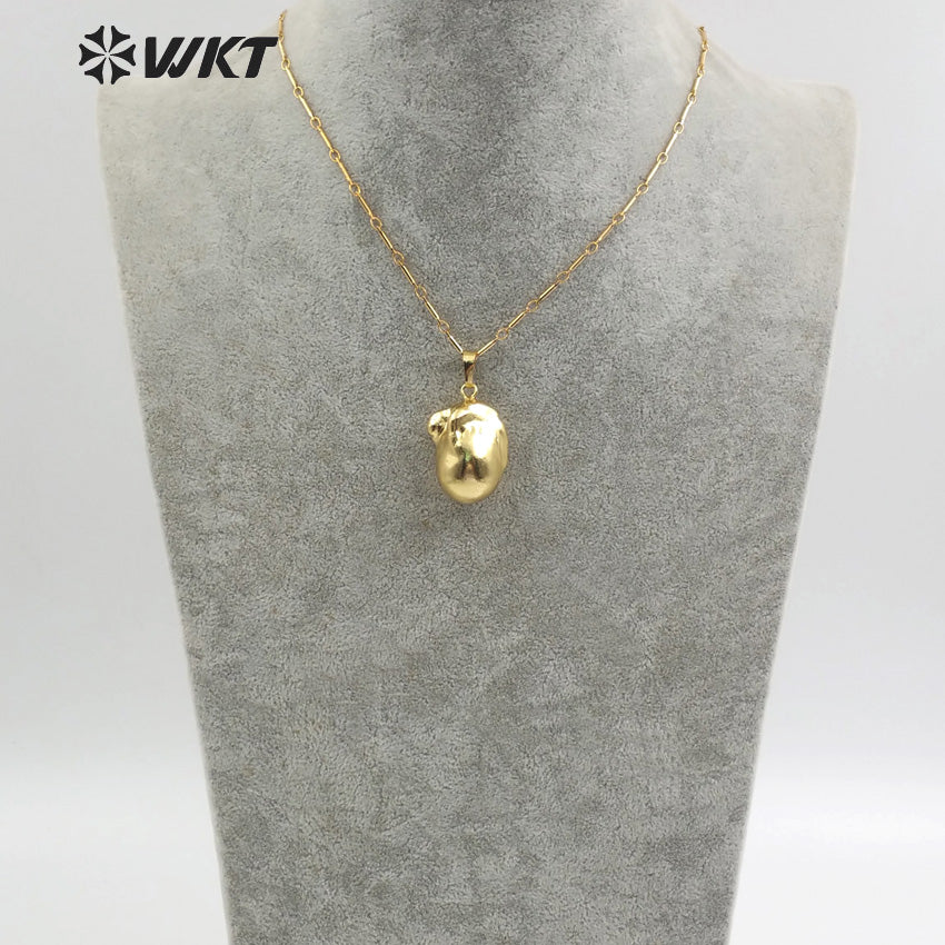 WT-JN059 18''Inch Bamboo Chain Personalize Gift in Full Gold Dipped Pearl Pendant Natural Raw Baroque Pearl Necklace