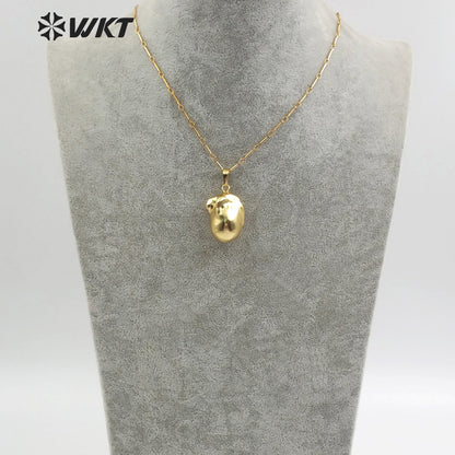WT-JN059 18''Inch Bamboo Chain Personalize Gift in Full Gold Dipped Pearl Pendant Natural Raw Baroque Pearl Necklace