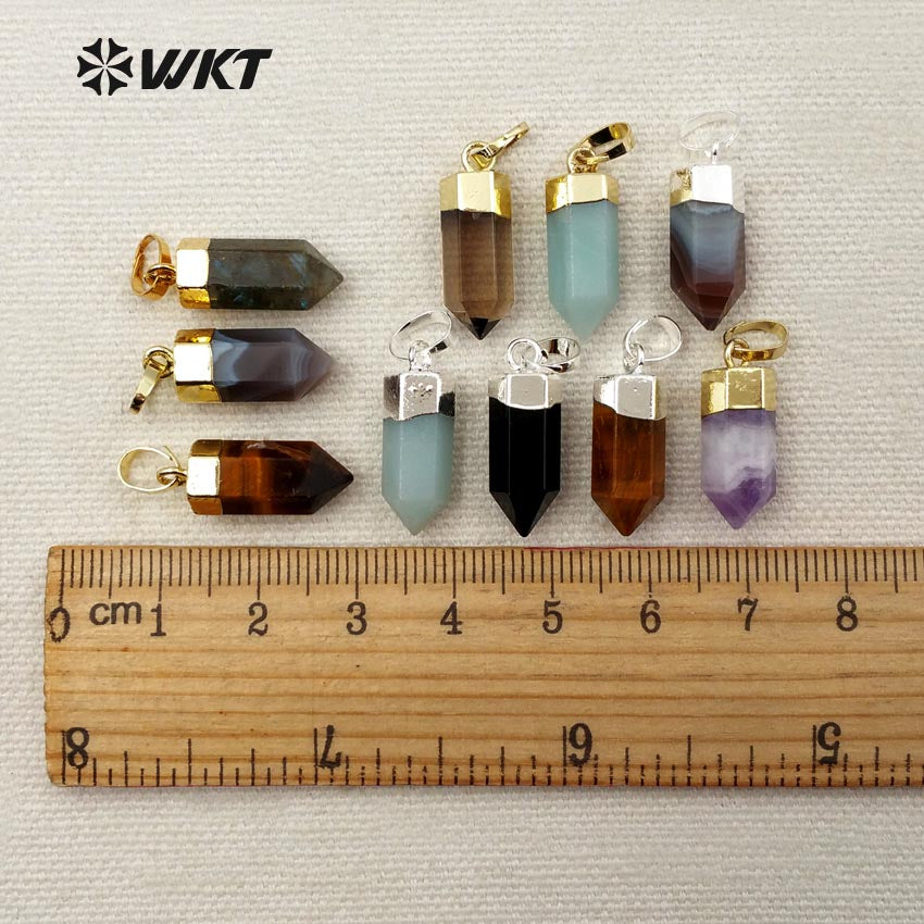 WT-P1277 WKT Wholesale Fashion Lovely Muti Colors Natural Gemstone Gold Silver Plated Bullet Point Stone Pendant